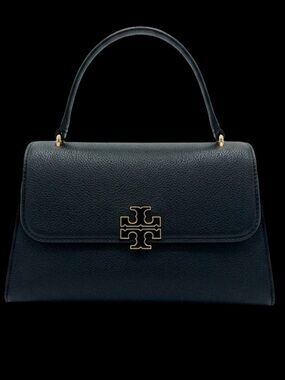 Tory Burch Black Britten Top-Handle Tote with Gold Logo